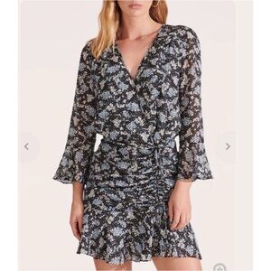 Veronica Beard Navy and White Silk Floral Ruching Mini Dress Size 8